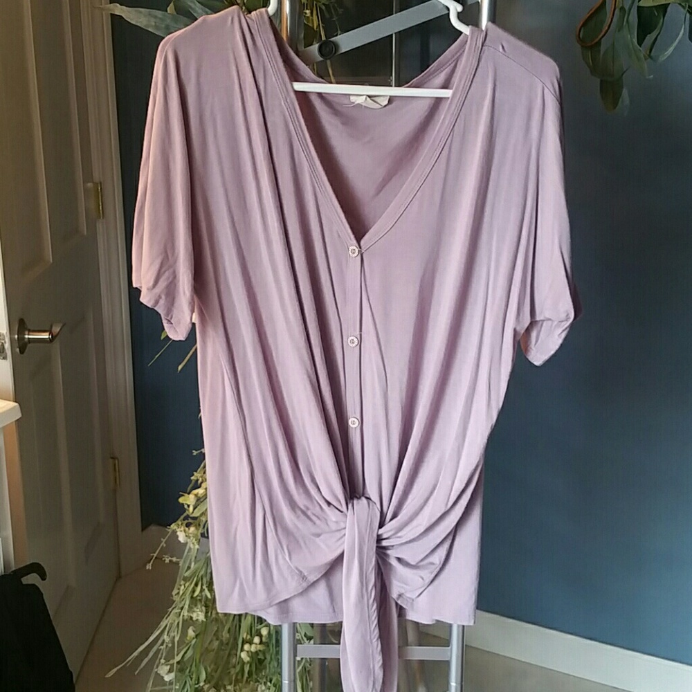 Lilac Button Down Top With Knot Front
